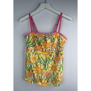 Lilly Pulitzer Cael White Daffies Convertible Top Sz 4 Bright Floral Retro
